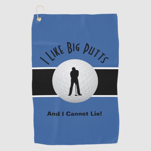 私は大きなパットゴルフユーモアおもしろいブルーブラックが好き ゴルフタオル (正面)