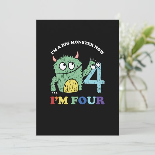 私は大きなモンスター今4歳の誕生日パーティギフト 招待状 (スタンド正面)