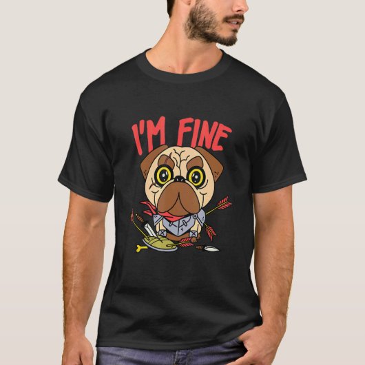 私は大丈夫です アーチェリー パグ 中世の騎士 犬 Tシャツ (正面)