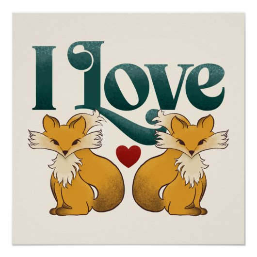 私は大好きキツネかわいいハート ポスター (正面)