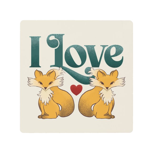 私は大好きキツネかわいいハート メタルプリント (正面)