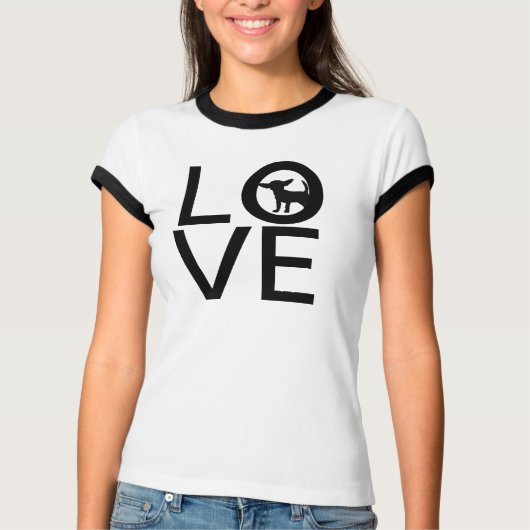 私は大好き | 黒独身のの小犬Tシャツ Tシャツ (正面)