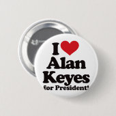 私は大統領のためのAlan Keyesを愛します 缶バッジ (正面&裏面)