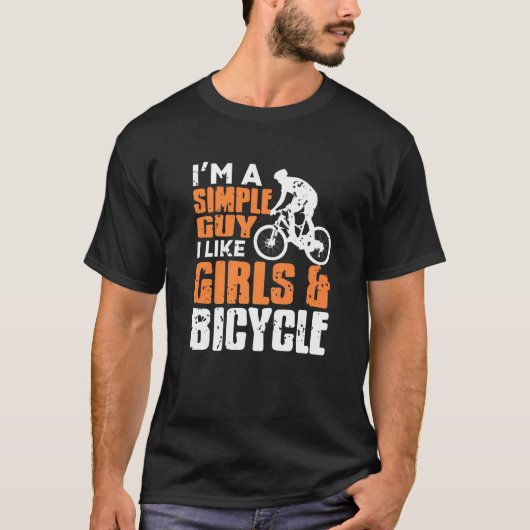 私は女の子とシンプル自転車のプレゼントが好きな男だ Tシャツ (正面)