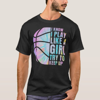私は女の子のようにプレーするよ、ついてきてね バスケットボール Tシャツ