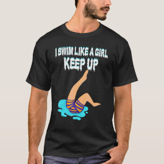 私は女の子のように泳保ぐ泳ぐ人の女の子 Tシャツ