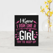 私は女の子のように魚の保魚釣りクをおもしろい上げる カード (黄色い花)