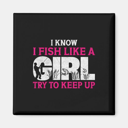 私は女の子のように魚を知っているおもしろい魚釣り女の子フィッシュ マグネット (正面)