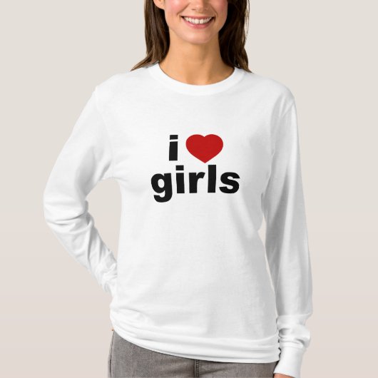 私は女の子のオウムのフード付の長袖を愛します(合う) Tシャツ (正面)