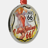 私は女の子の上のルート66 Pinを除くことを愛します メタルオーナメント (右)