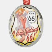 私は女の子の上のルート66 Pinを除くことを愛します メタルオーナメント (左)