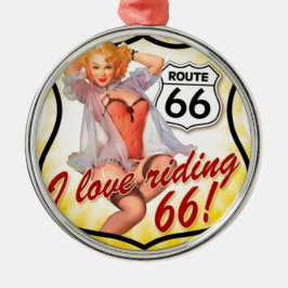 私は女の子の上のルート66 Pinを除くことを愛します メタルオーナメント
