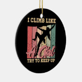 私は女の子の岩のように登る登山サンセットレトロCli セラミックオーナメント (右)