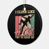 私は女の子の岩のように登る登山サンセットレトロCli セラミックオーナメント (左)