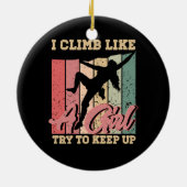 私は女の子の岩のように登る登山サンセットレトロCli セラミックオーナメント (裏面)