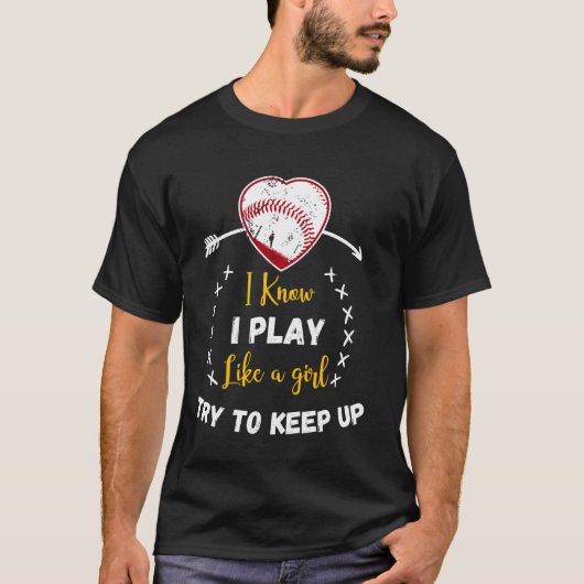 私は女の子の遊ソフトボール野球が好きだと知っている Tシャツ (正面)