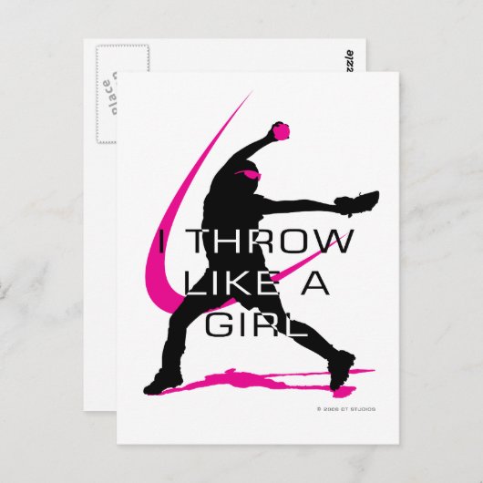 私は女の子みたいにソフトボールを投げる ピンク ポストカード (正面/裏面)