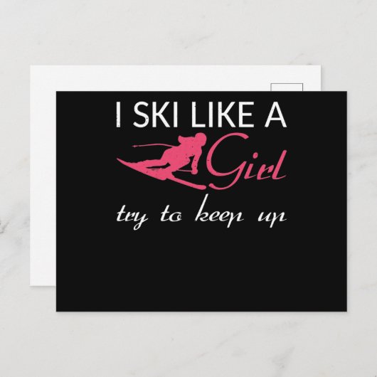 私は女の子スキーヤーガールスキー愛好家のようにスキー ポストカード (正面/裏面)
