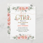 私は女の子ピンクのフローラ赤ちゃんシャワー招待 ポストカード (正面/裏面)