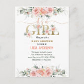 私は女の子ピンクのフローラ赤ちゃんシャワー招待 ポストカード (正面)