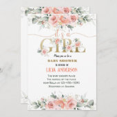 私は女の子ピンクのフローラ赤ちゃんシャワー招待 招待状 (正面/裏面)