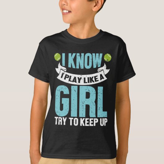 私は女の遊子のテニスのラケットが好おもしろいきだと知っている Tシャツ (正面)