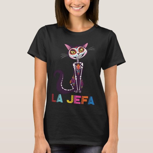 私は女帝さ Cat Sugar Skull Calavera 死者の日 Tシャツ (正面)