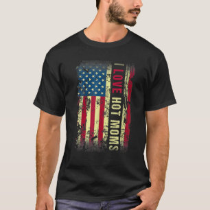 私は女性のための熱いママ米国国旗が大好き Tシャツ