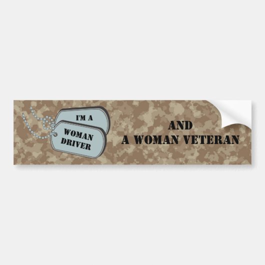 私は女性運転手で女性の退役軍人Camouflage バンパーステッカー (正面)
