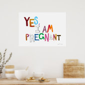私は妊娠中のおもしろいカラフル妊娠美術の言葉 ポスター (キッチン)