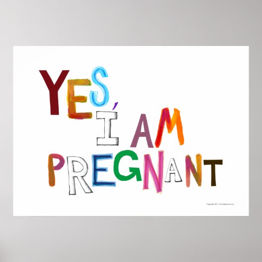私は妊娠中のおもしろいカラフル妊娠美術の言葉 ポスター (正面)