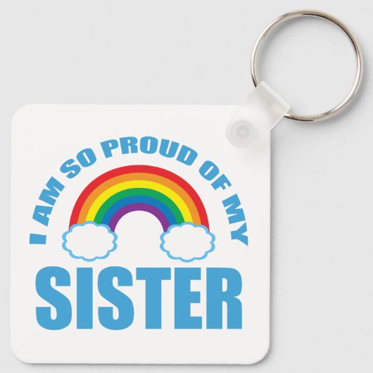 私は妹のレインボー誇りを持ったゲイプライドの出身だ キーホルダー (裏面)