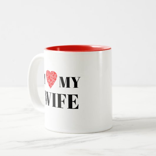 私は妻をハートする |カスタマイズするギフト ツートーンマグカップ (正面左)