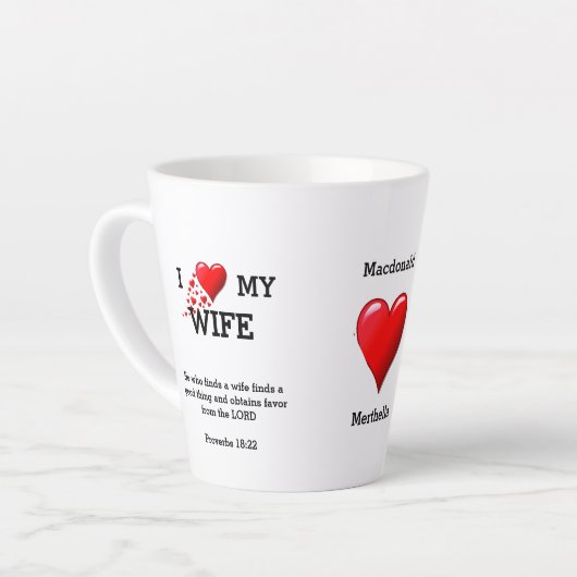 私は妻パーソナライズされたのキリスト教バレンタインが大好き カフェラテマグ (左アングル)