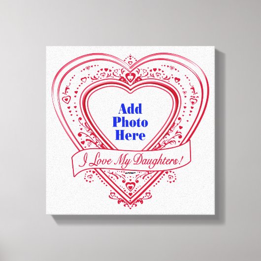 私は娘を愛してる！フォト赤いハート キャンバスプリント (正面)