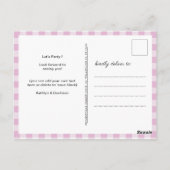 私は婚約かわいいピンクプレイドBBQ招待状 ポストカード (裏面)