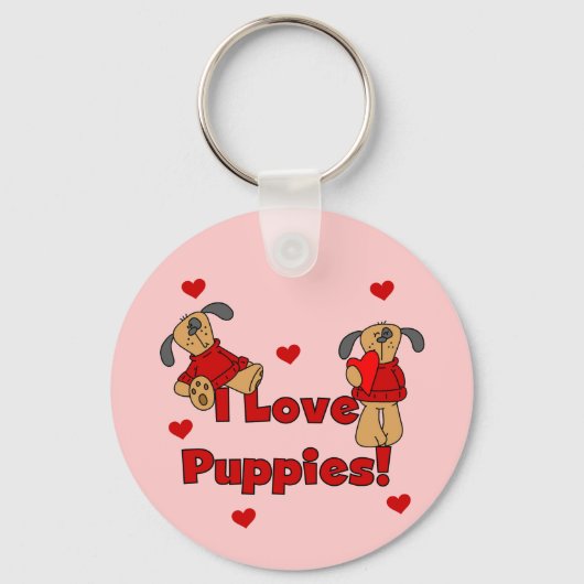 私は子犬のTシャツおよびギフトを愛します キーホルダー (正面)