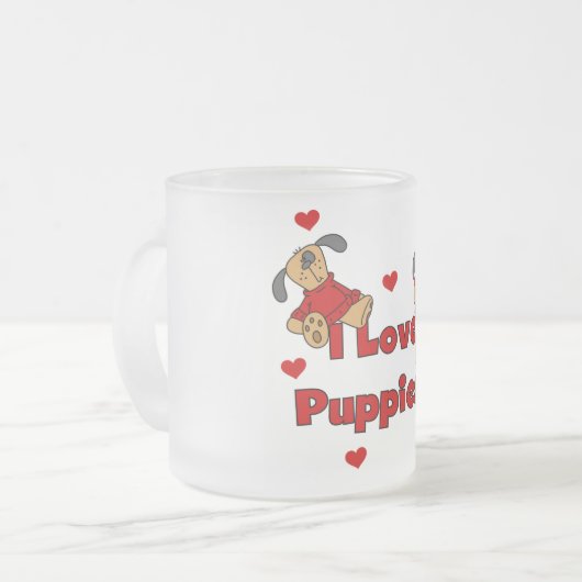 私は子犬のTシャツおよびギフトを愛します フロストグラスマグカップ (正面左)