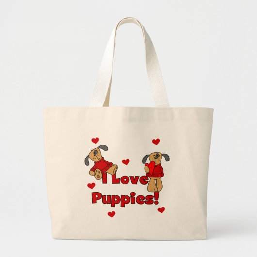 私は子犬のTシャツおよびギフトを愛します ラージトートバッグ (正面)