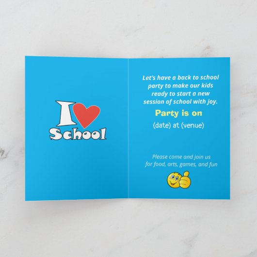 私は学校が大好きだ。新学期漫画の卒業 カード (内部)