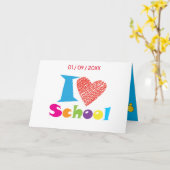 私は学校が大好きだ。新学期漫画の卒業 カード (黄色い花)