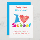 私は学校が大好きだ。新学期漫画の卒業 招待状 (正面/裏面)