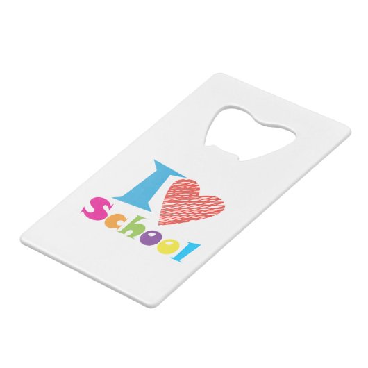 私は学校が大好きだ。新学期。漫画かわいいハート クレジットカード栓抜き (裏面アングル)