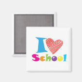私は学校が大好きだ。新学期。漫画かわいいハート マグネット (正面/裏面)