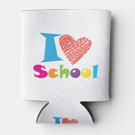 私は学校が大好きだ。新学期。漫画かわいいハート 缶クーラー (正面)