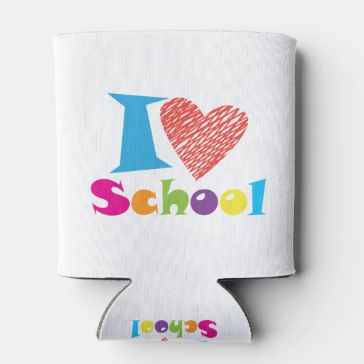 私は学校が大好きだ。新学期。漫画かわいいハート 缶クーラー (裏面)