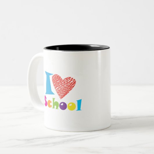 私は学校が大好きだ。新学期。漫画の卒業 ツートーンマグカップ (正面左)