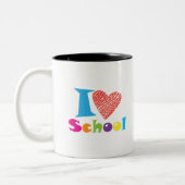 私は学校が大好きだ。新学期。漫画の卒業 ツートーンマグカップ (左)