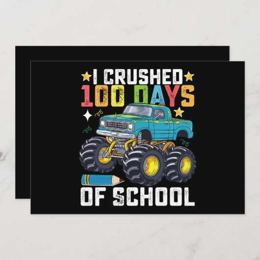 私は学校のモンスタートラックの100日をつぶした 招待状 (正面/裏面)