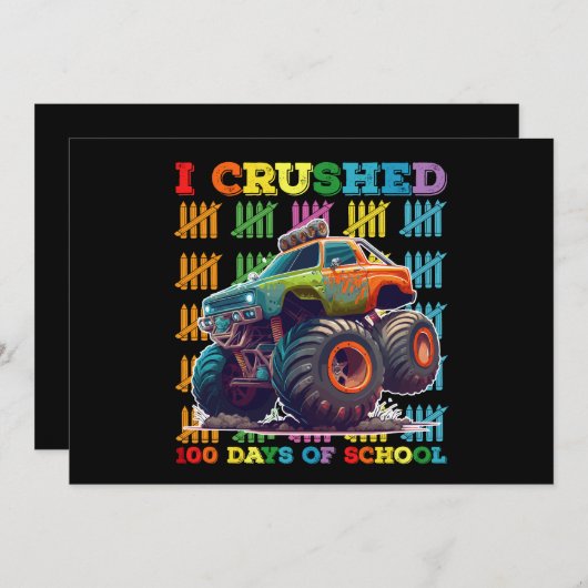 私は学校のモンスタートラックの100日をつぶした 招待状 (正面/裏面)